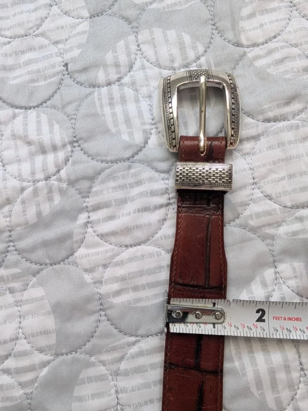 VTG 90s Onyx Brighton Genuine Leather Crocodile Embossed Belt Brass Buckle Sz 34